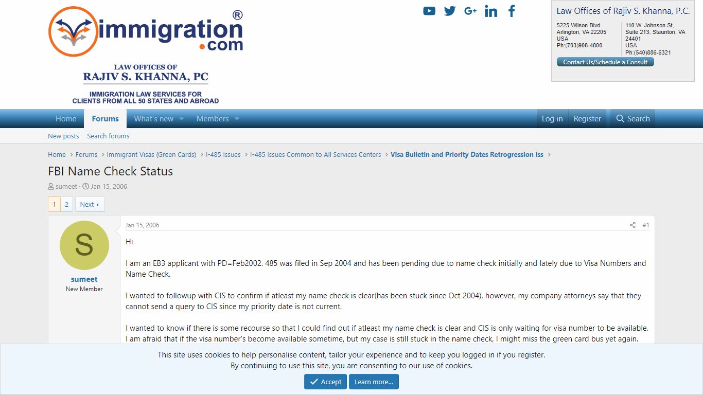 FBI Name Check Status | US Immigration forums hosted by the Law offices ...